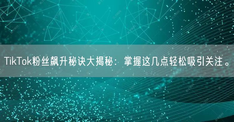 TikTok粉丝飙升秘诀大揭秘：掌握这几点轻松吸引关注。